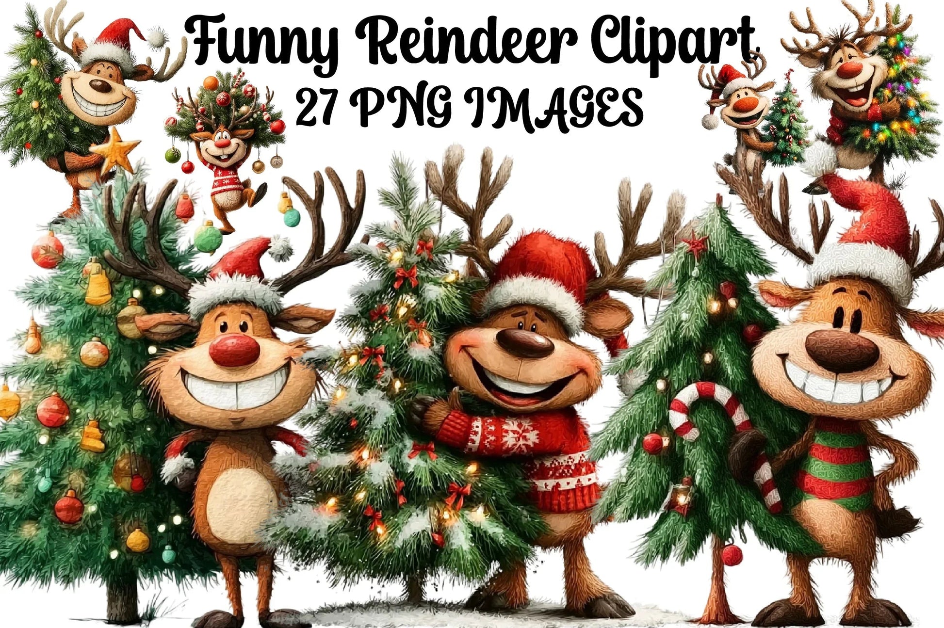 Funny Reindeer Clipart Bundle - CraftNest - Digital Crafting and Art