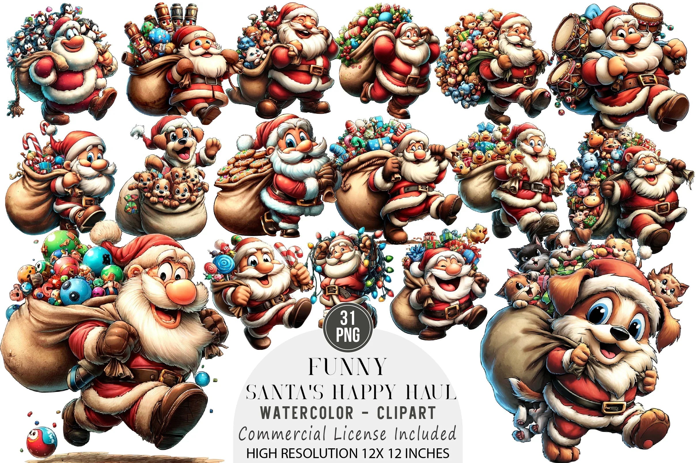 Funny Santa's Happy Haul Clipart Bundle - CraftNest - Digital Crafting and Art