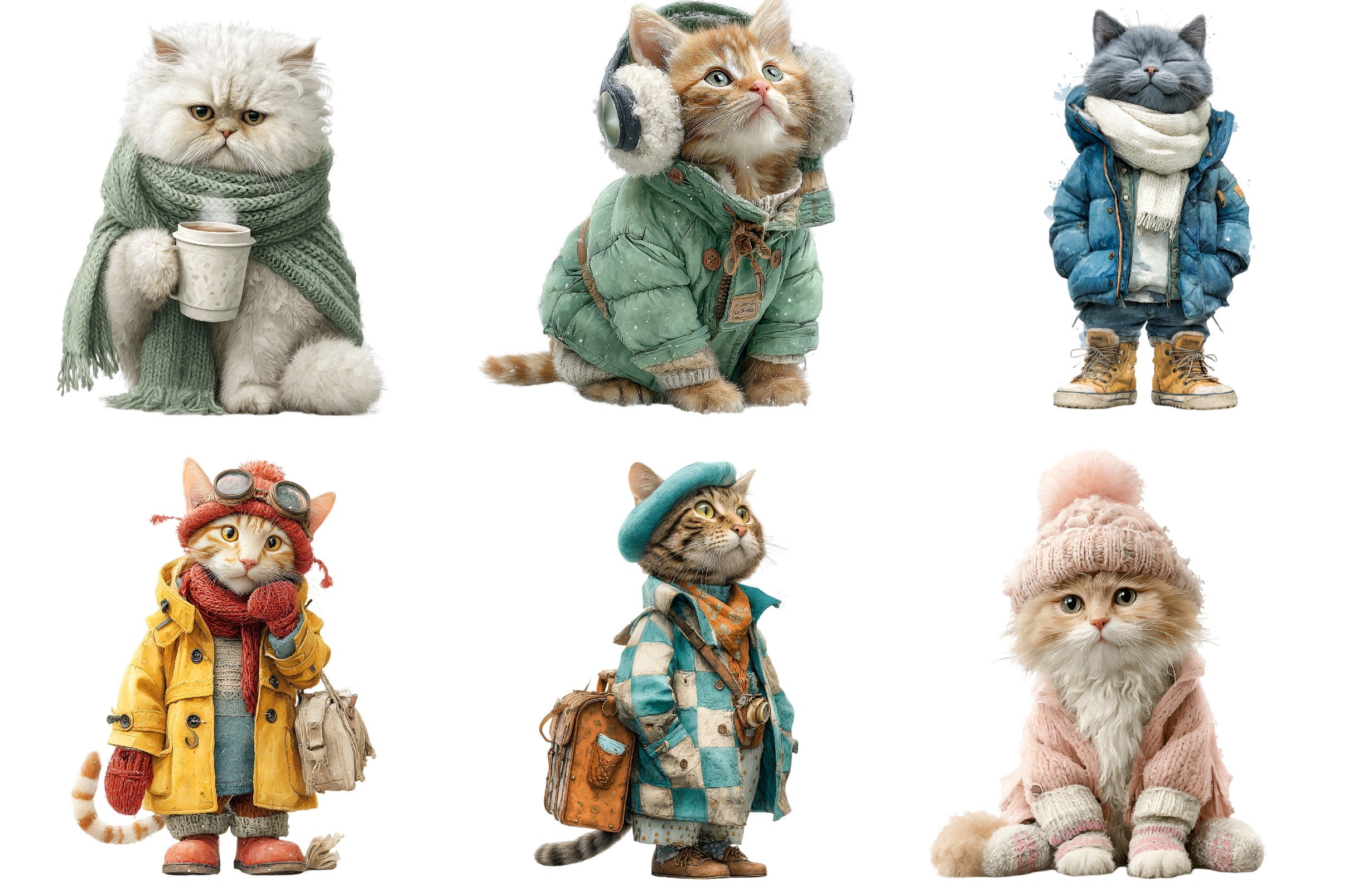 Funny Winter Cat Clipart Bundle