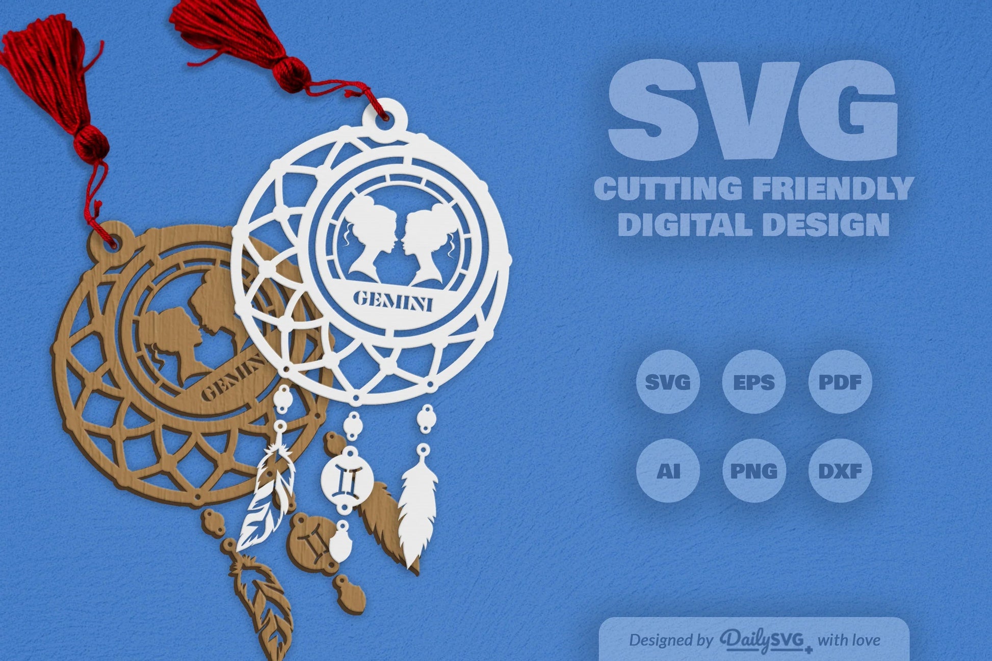 Gemini Dream Catcher Laser Cut Set Clipart - CraftNest - Digital Crafting and Art