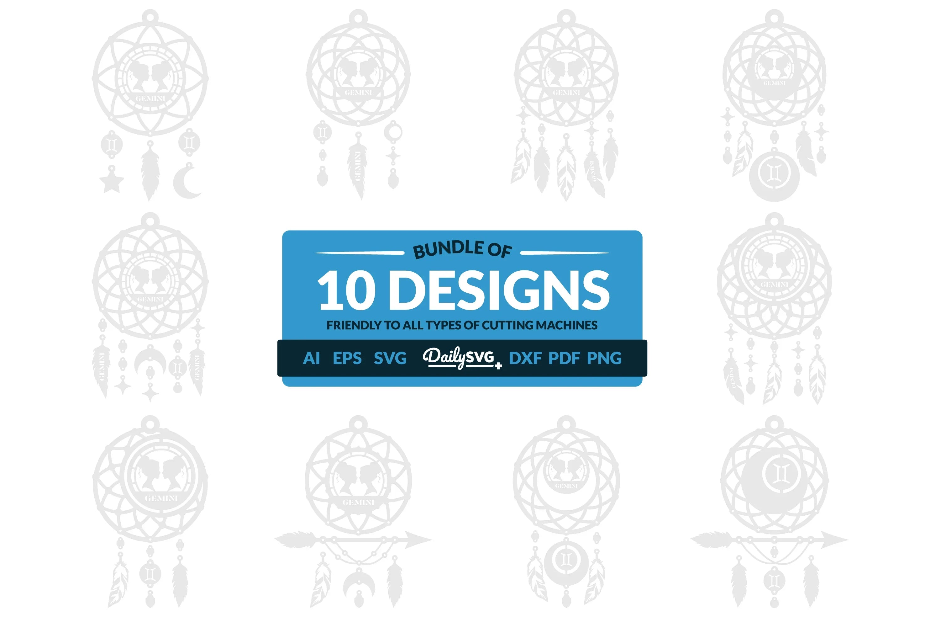 Gemini Dream Catcher Laser Cut Set Clipart - CraftNest - Digital Crafting and Art