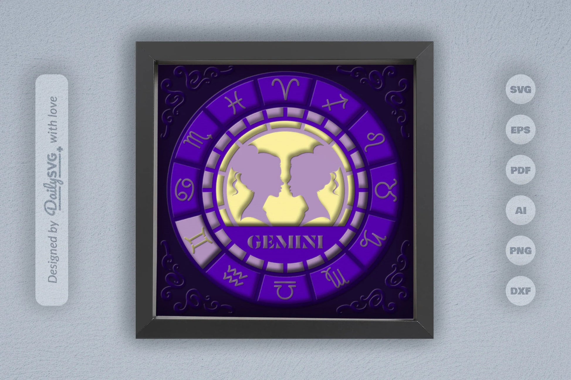 Gemini Zodiac 3D Shadow Box Papercut SVG Bundle - CraftNest - Digital Crafting and Art