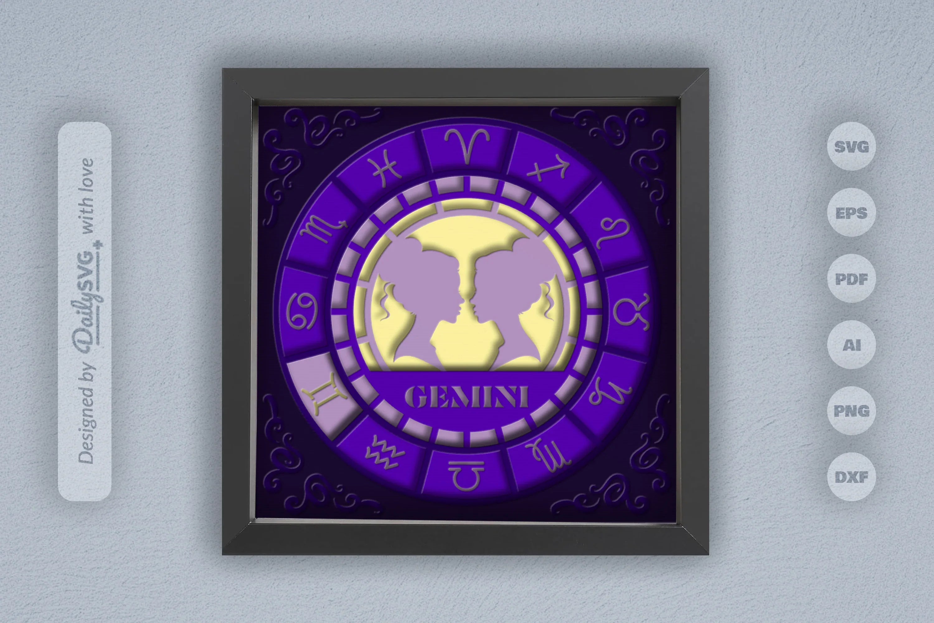 Gemini Zodiac 3D Shadow Box Papercut SVG Bundle - CraftNest - Digital Crafting and Art