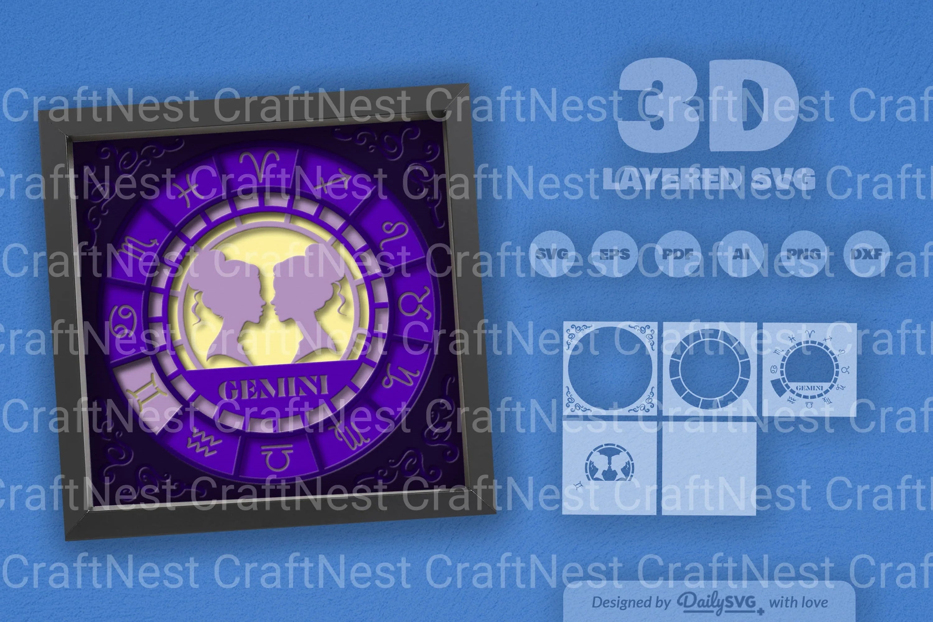 Gemini Zodiac 3D Shadow Box Papercut SVG Bundle