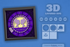 Gemini Zodiac 3D Shadow Box Papercut SVG Bundle - CraftNest - Digital Crafting and Art