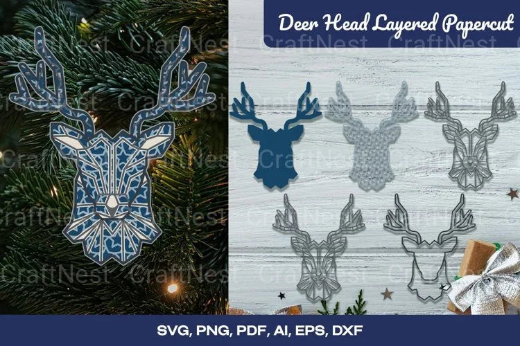 Geometrical Deer Head 3D Layered SVG Bundle - CraftNest - Digital Crafting and Art