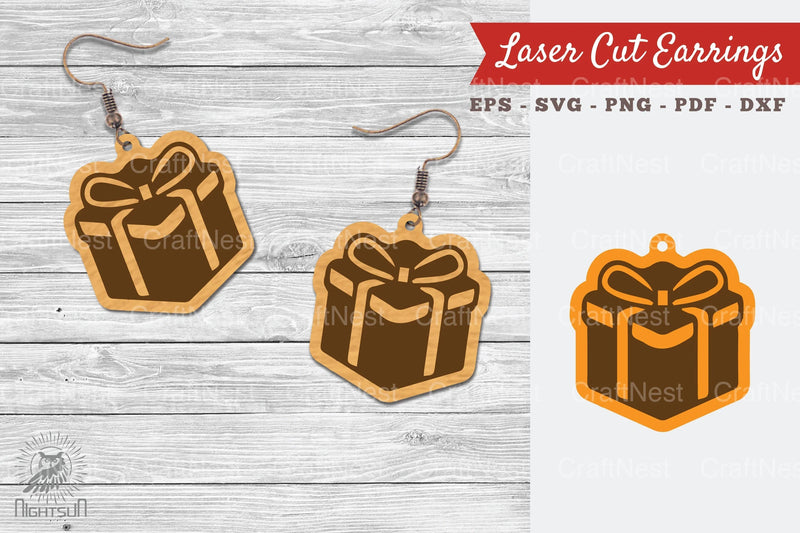 Gift Box Laser Cut Earrings SVG Bundle - CraftNest - Digital Crafting and Art