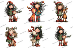 Girl Christmas Deer Clipart Bundle - CraftNest - Digital Crafting and Art
