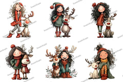 Girl Christmas Deer Clipart Bundle - CraftNest - Digital Crafting and Art