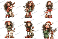 Girl Christmas Deer Clipart Bundle - CraftNest - Digital Crafting and Art