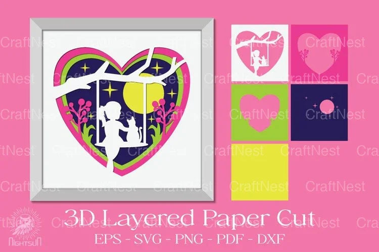 Girl and Cat 3D Layered Papercut Clipart Bundle - CraftNest - Digital Crafting and Art