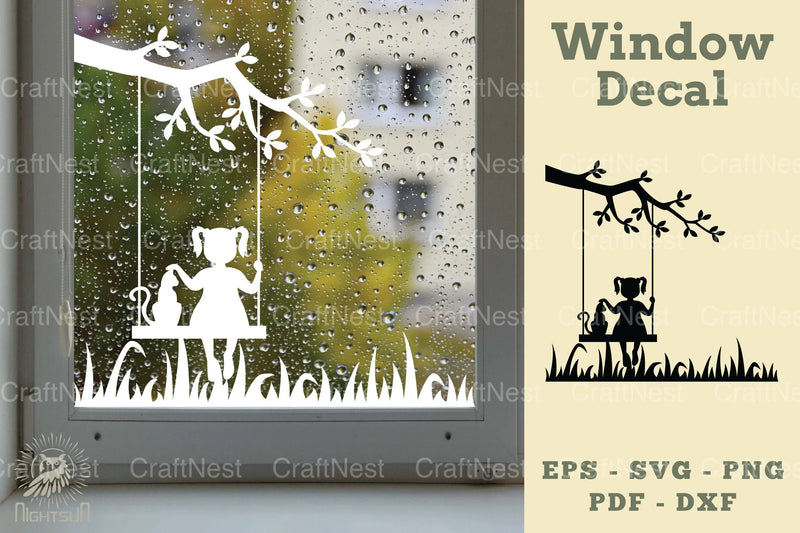 Girl and Cat Window Decal SVG Clipart - CraftNest - Digital Crafting and Art