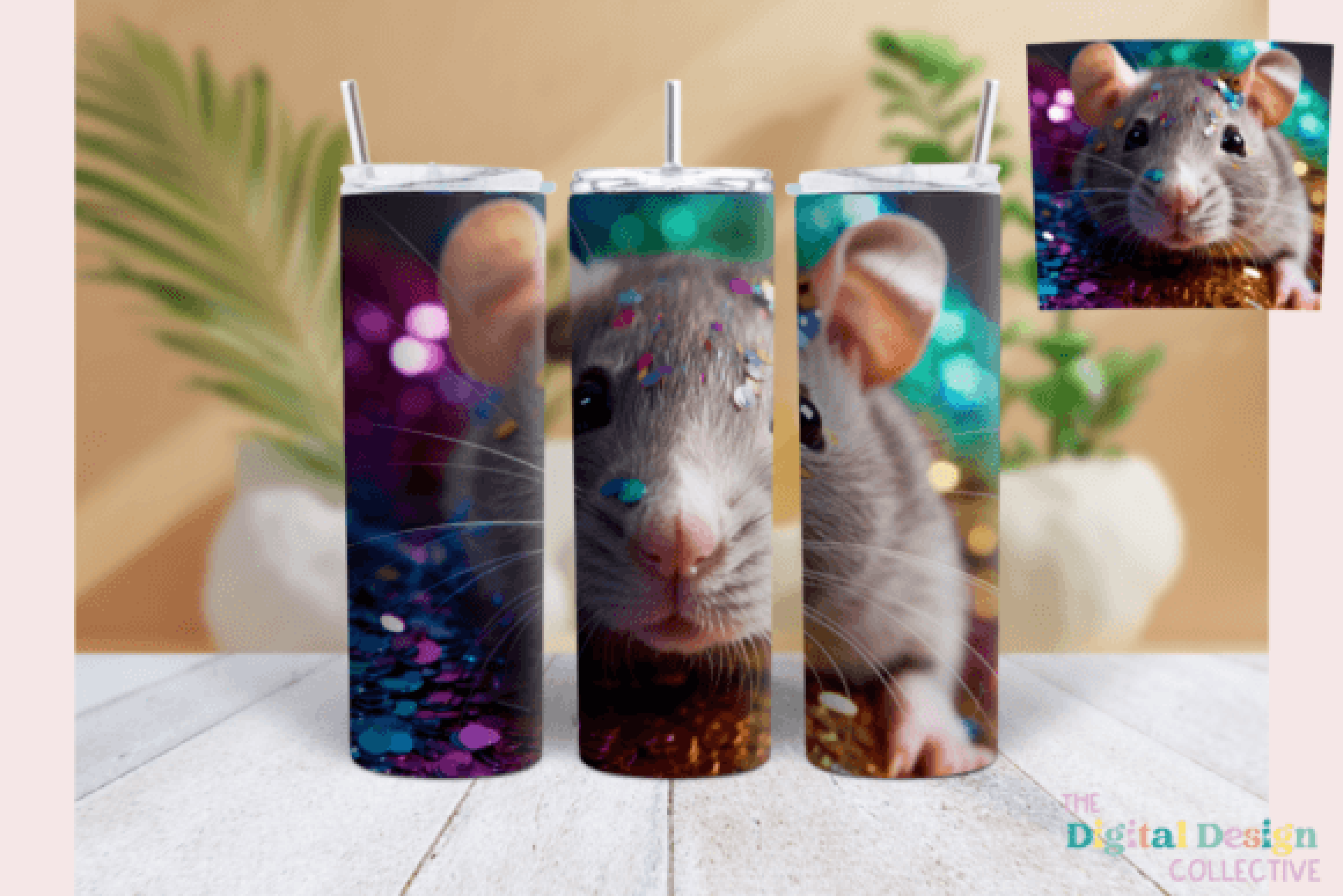 Glitter Party Rat 3D Tumbler Wrap Bundle