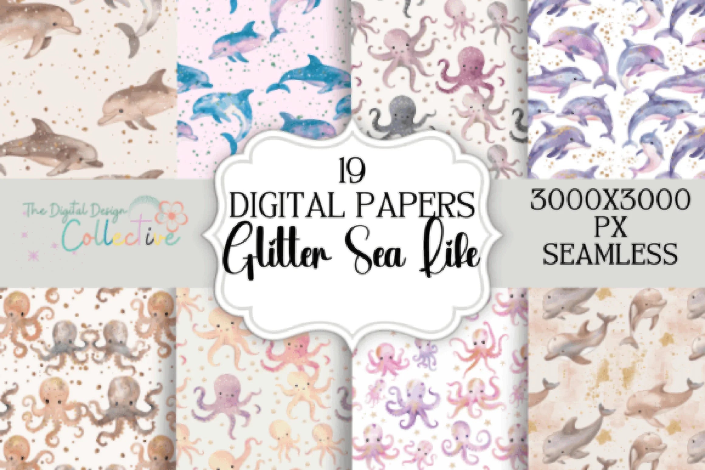 Glitter Sea Life Seamless Digital Paper - CraftNest - Digital Crafting and Art