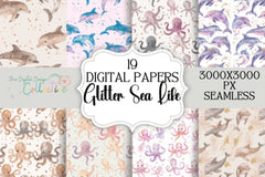 Glitter Sea Life Seamless Digital Paper - CraftNest - Digital Crafting and Art