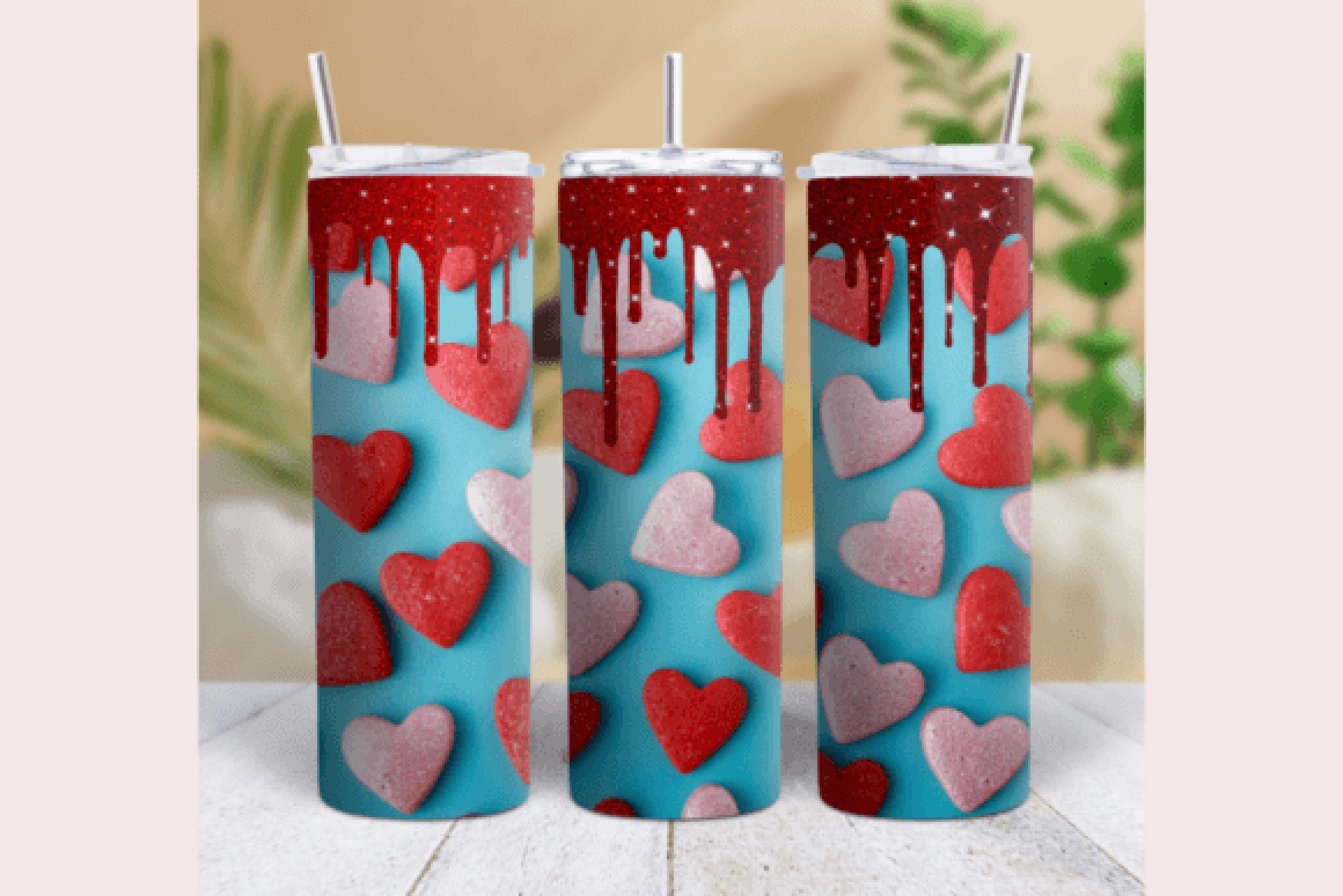 Glitter Valentines Blue Tumbler Wrap Bundle
