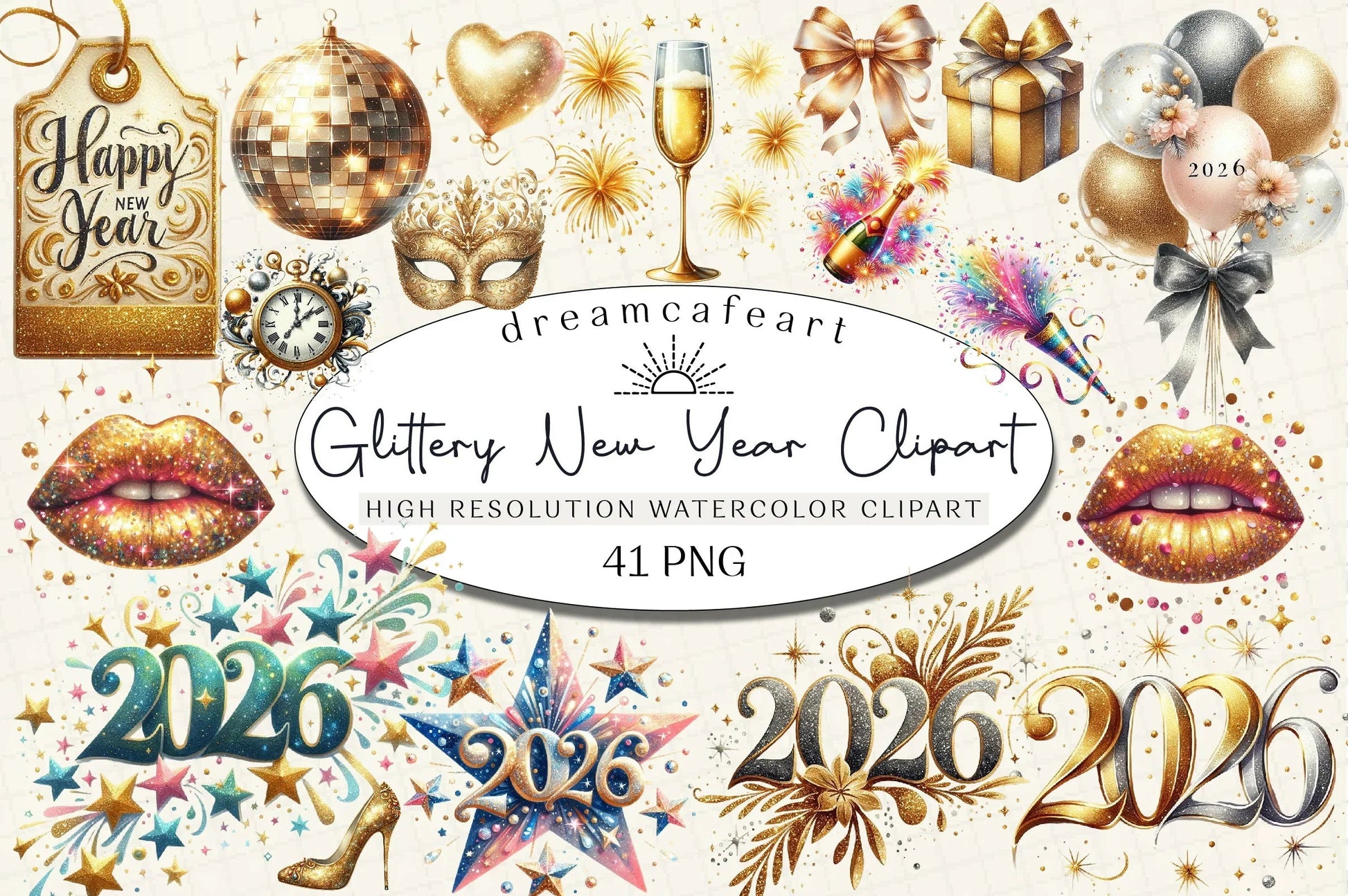 Glittery New Year Clipart Bundle - CraftNest - Digital Crafting and Art