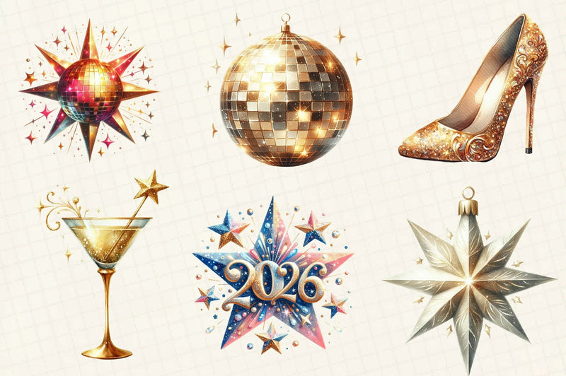 Glittery New Year Clipart Bundle - CraftNest - Digital Crafting and Art