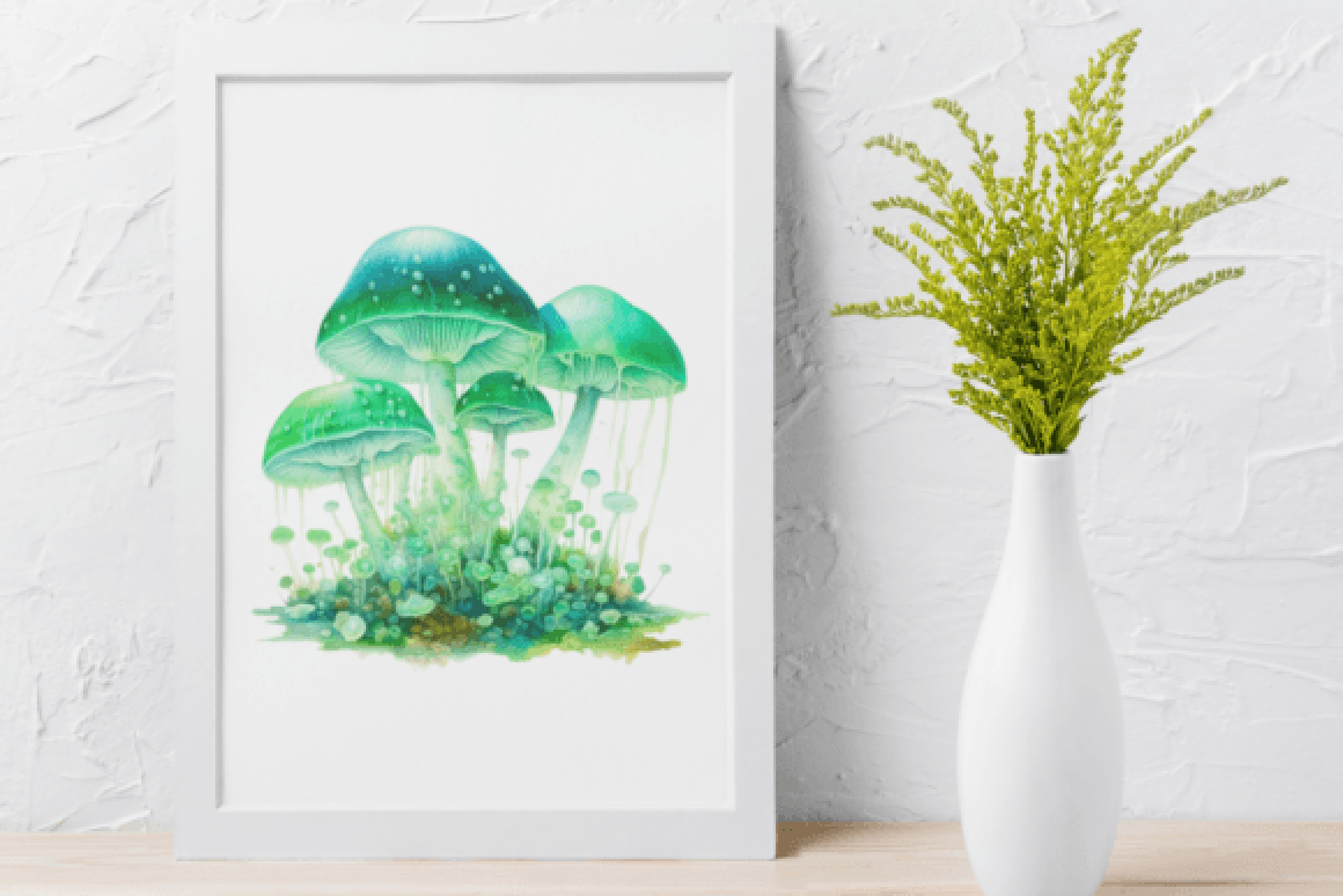 Glowing Green Mushrooms Art Clipart Bundle