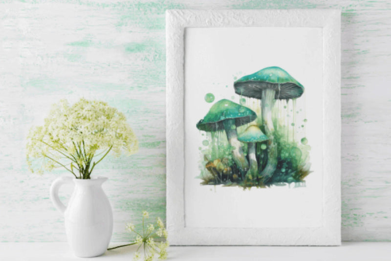 Glowing Green Mushrooms Art Clipart Bundle - CraftNest - Digital Crafting and Art