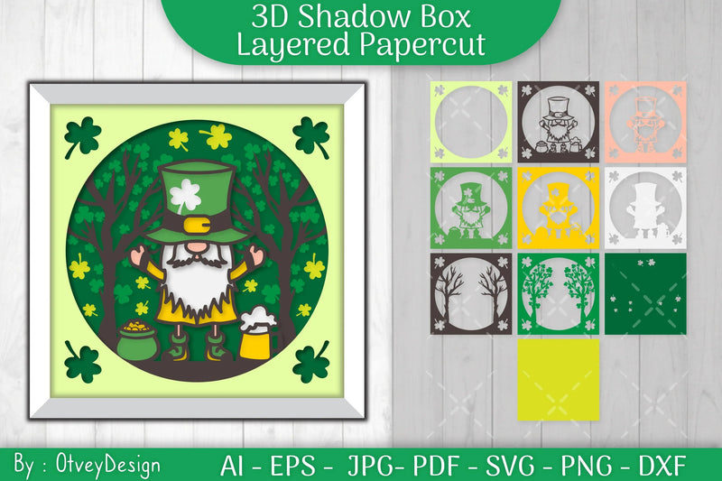 Gnome St. Patrick's Day Shadow Box SVG Bundle - CraftNest - Digital Crafting and Art