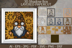 Gnome Steampunk 3D Shadowbox Layered Papercut SVG Bundle - CraftNest - Digital Crafting and Art