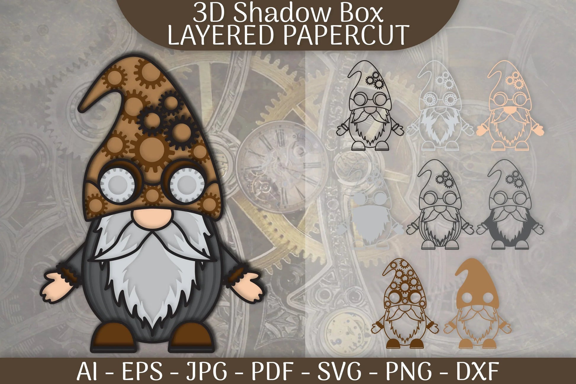 Gnome Steampunk Layered Papercut SVG Bundle - CraftNest - Digital Crafting and Art