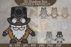 Gnome Steampunk Layered Papercut SVG Bundle - CraftNest - Digital Crafting and Art