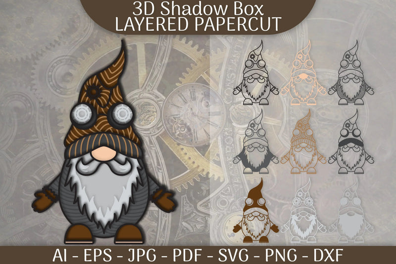 Gnome Steampunk Layered Papercut SVG Bundle - CraftNest - Digital Crafting and Art