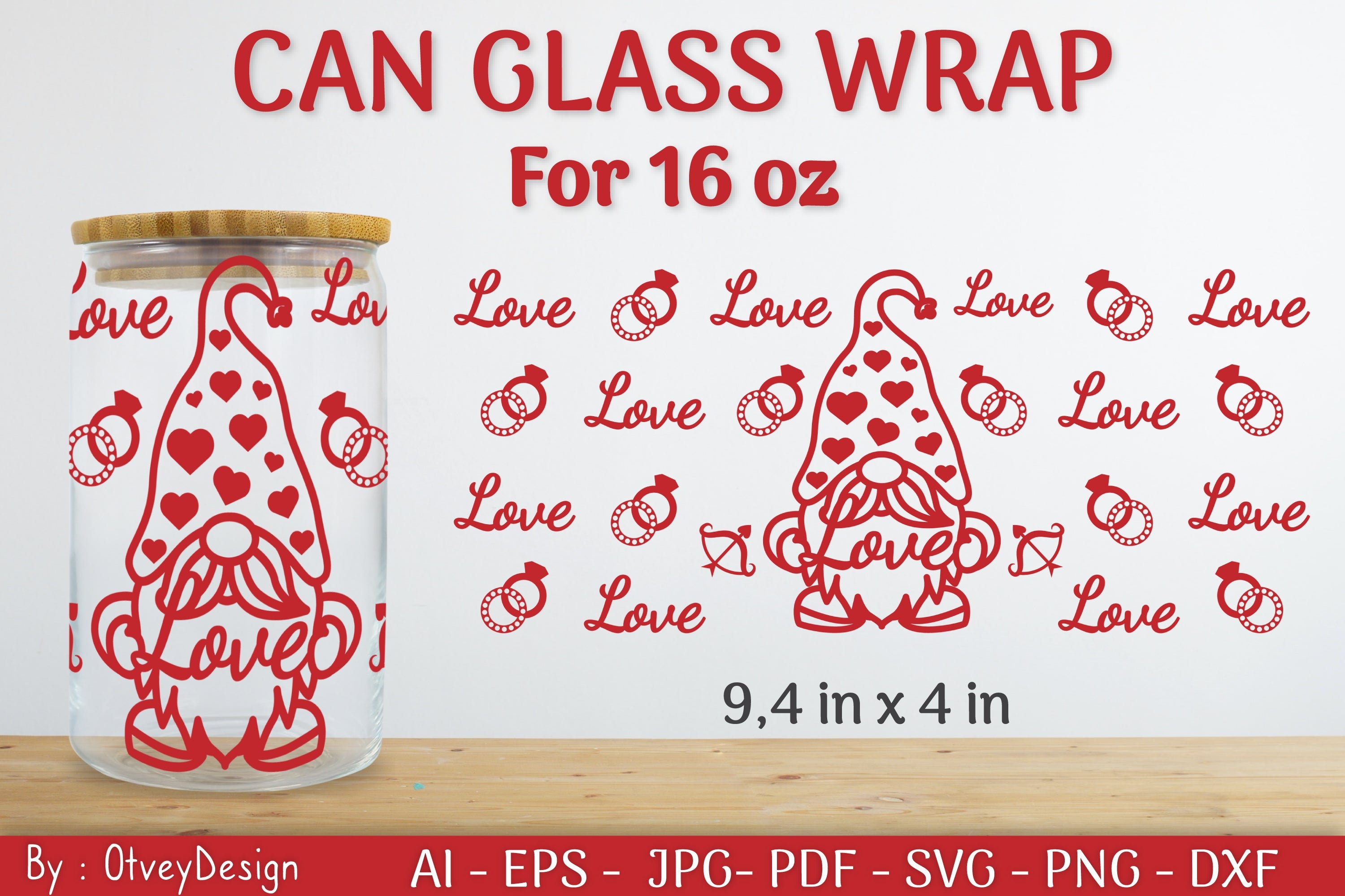 Gnome Valentine Can Glass 16 OZ SVG Bundle
