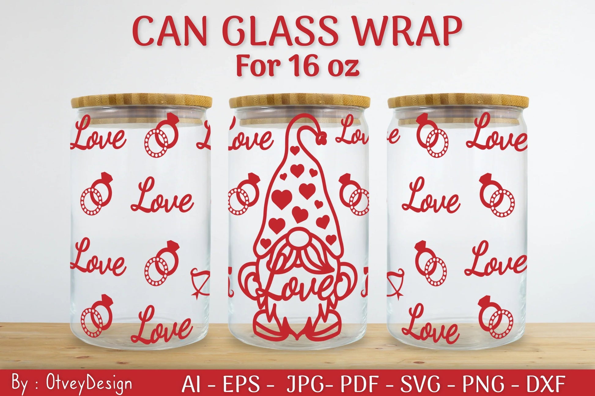Gnome Valentine Can Glass 16 OZ SVG Bundle - CraftNest - Digital Crafting and Art