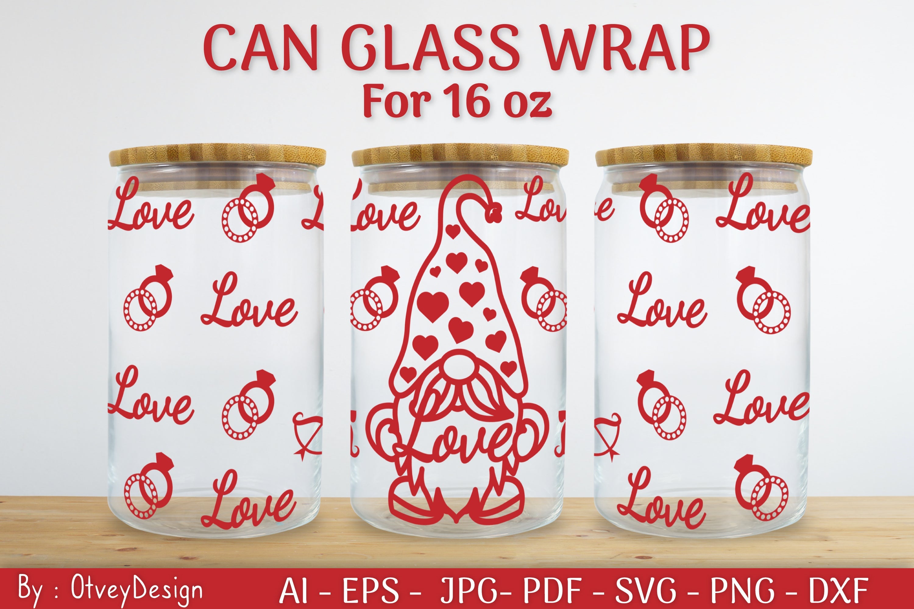 Gnome Valentine Can Glass 16 OZ SVG Bundle