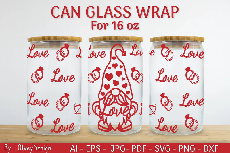 Gnome Valentine Can Glass 16 OZ SVG Bundle - CraftNest - Digital Crafting and Art