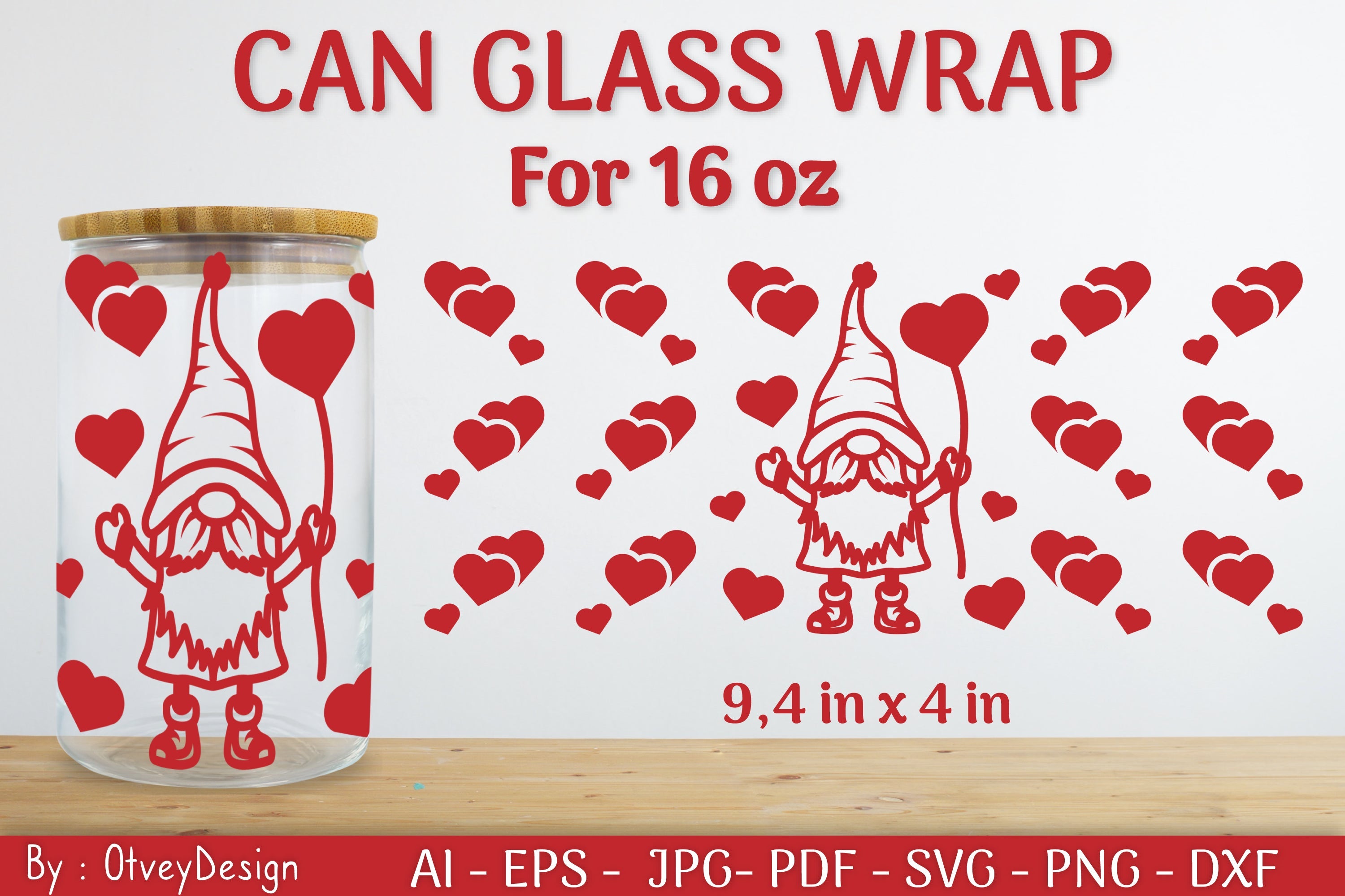 Gnome Valentine Can Glass 16 OZ SVG Bundle