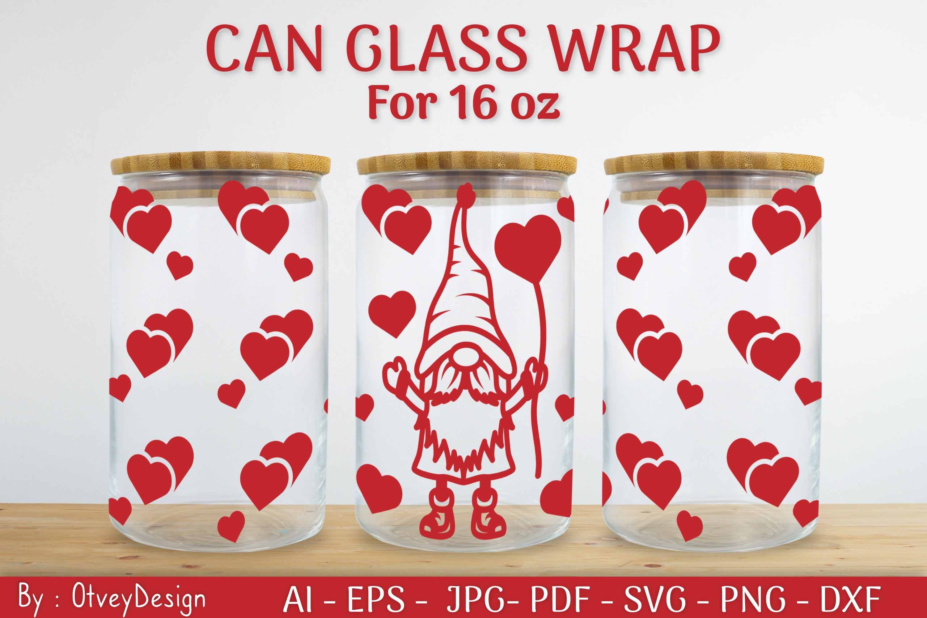 Gnome Valentine Can Glass 16 OZ SVG Bundle