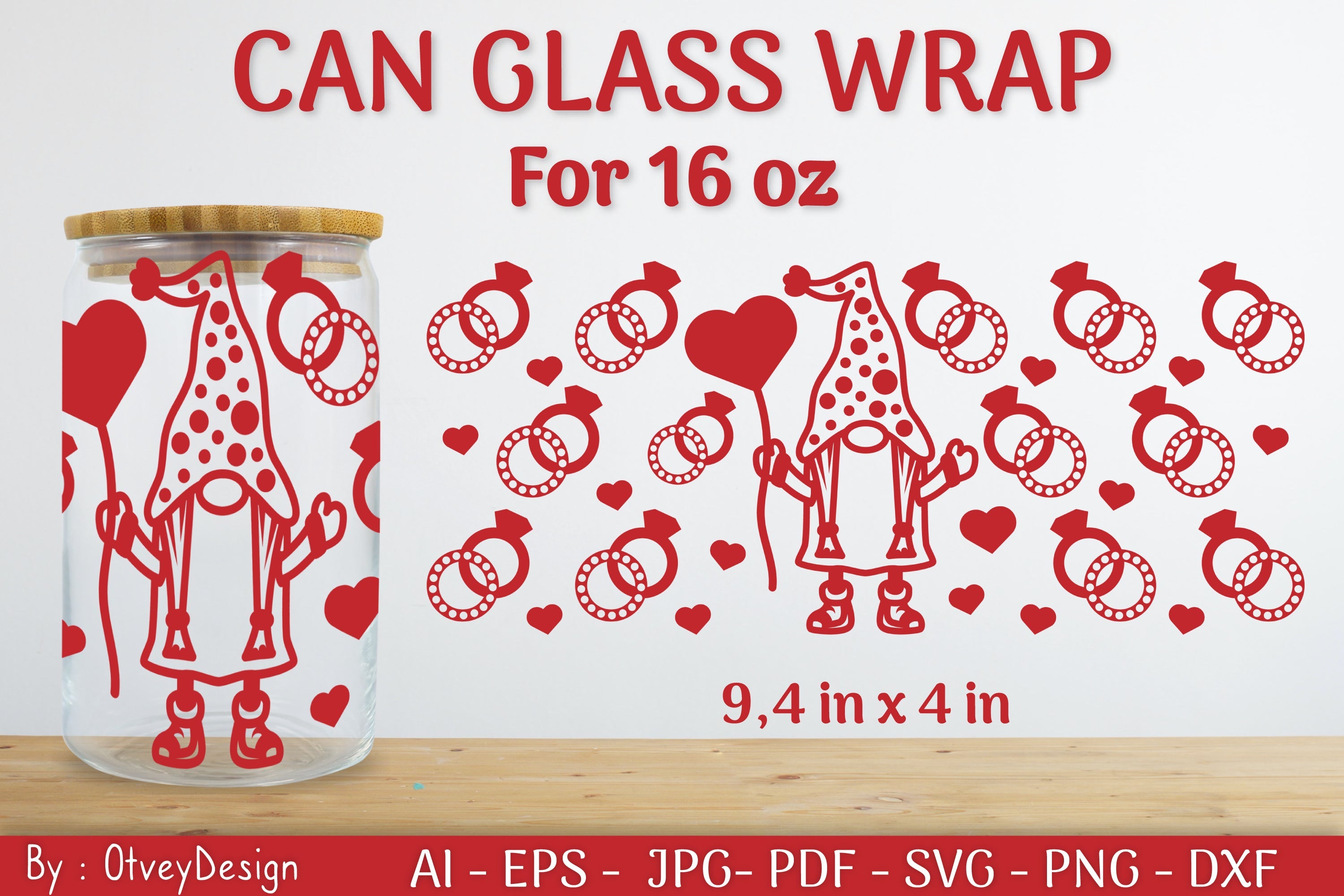 Gnome Valentine Can Glass 16 OZ SVG Bundle