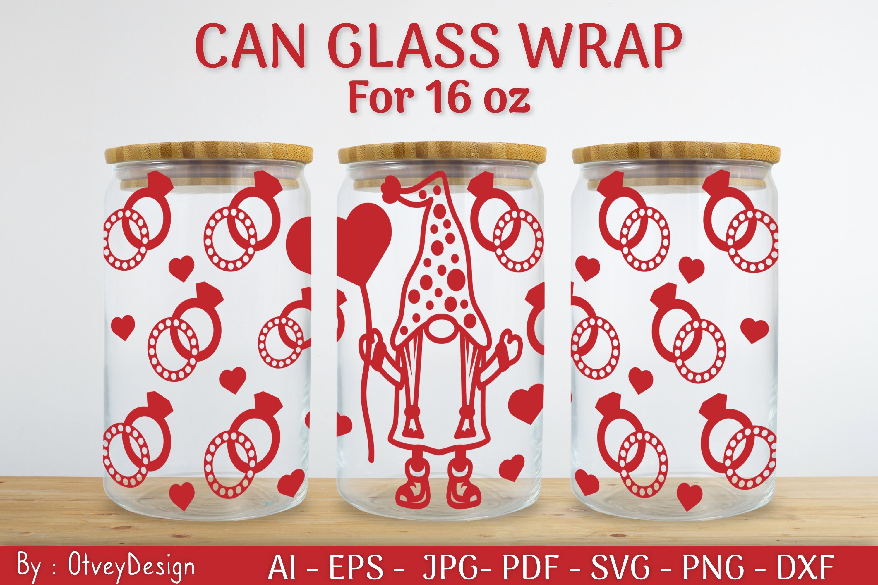 Gnome Valentine Can Glass 16 OZ SVG Bundle