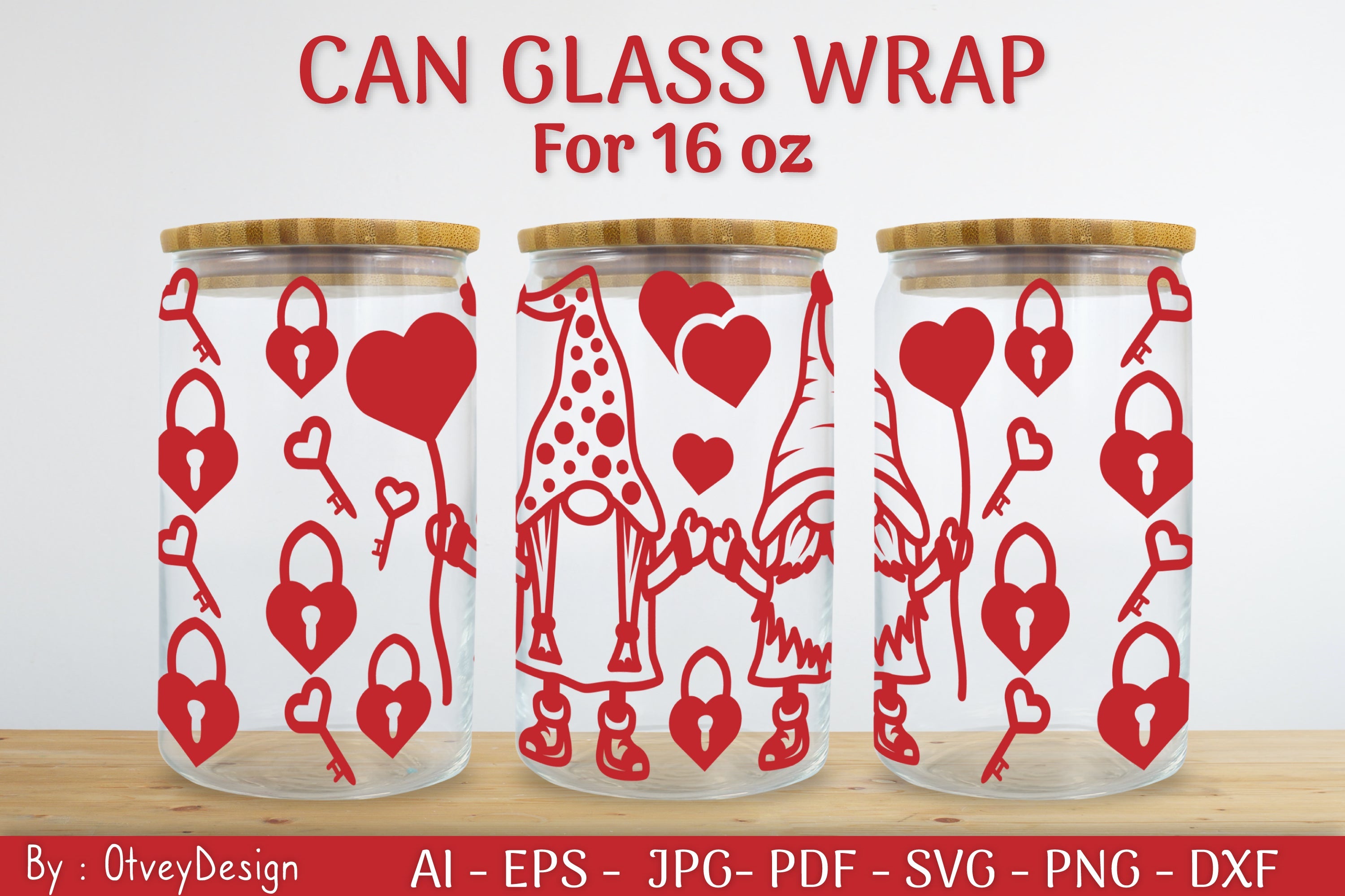 Gnome Valentine Can Glass 16 OZ SVG Bundle