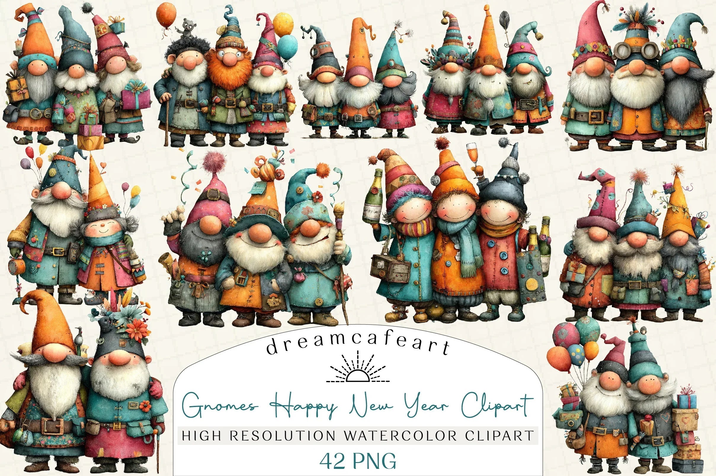 Gnomes Happy New Year Clipart Bundle - CraftNest - Digital Crafting and Art