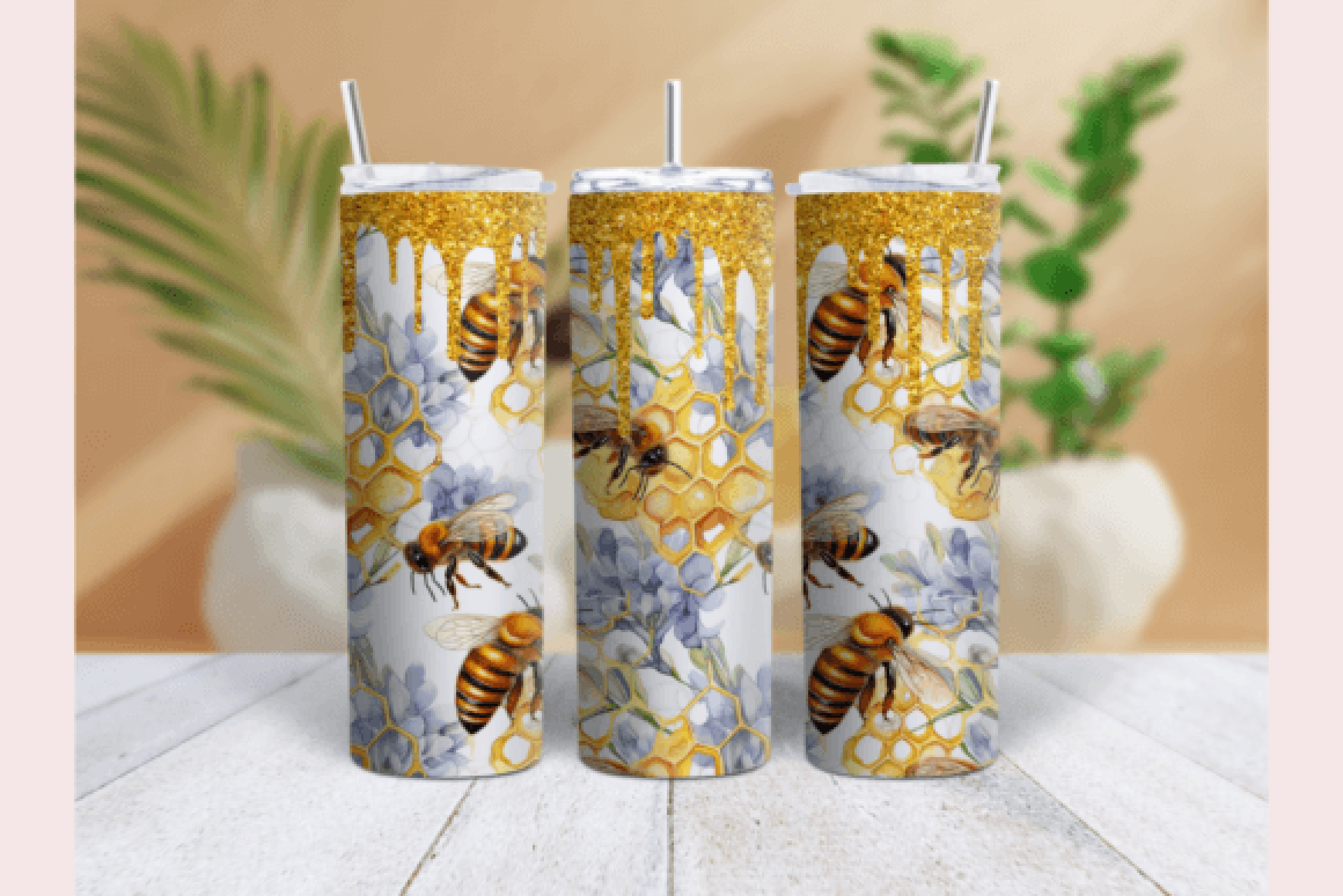 Gold Glitter Honeybee Tumbler Wrap Bundle