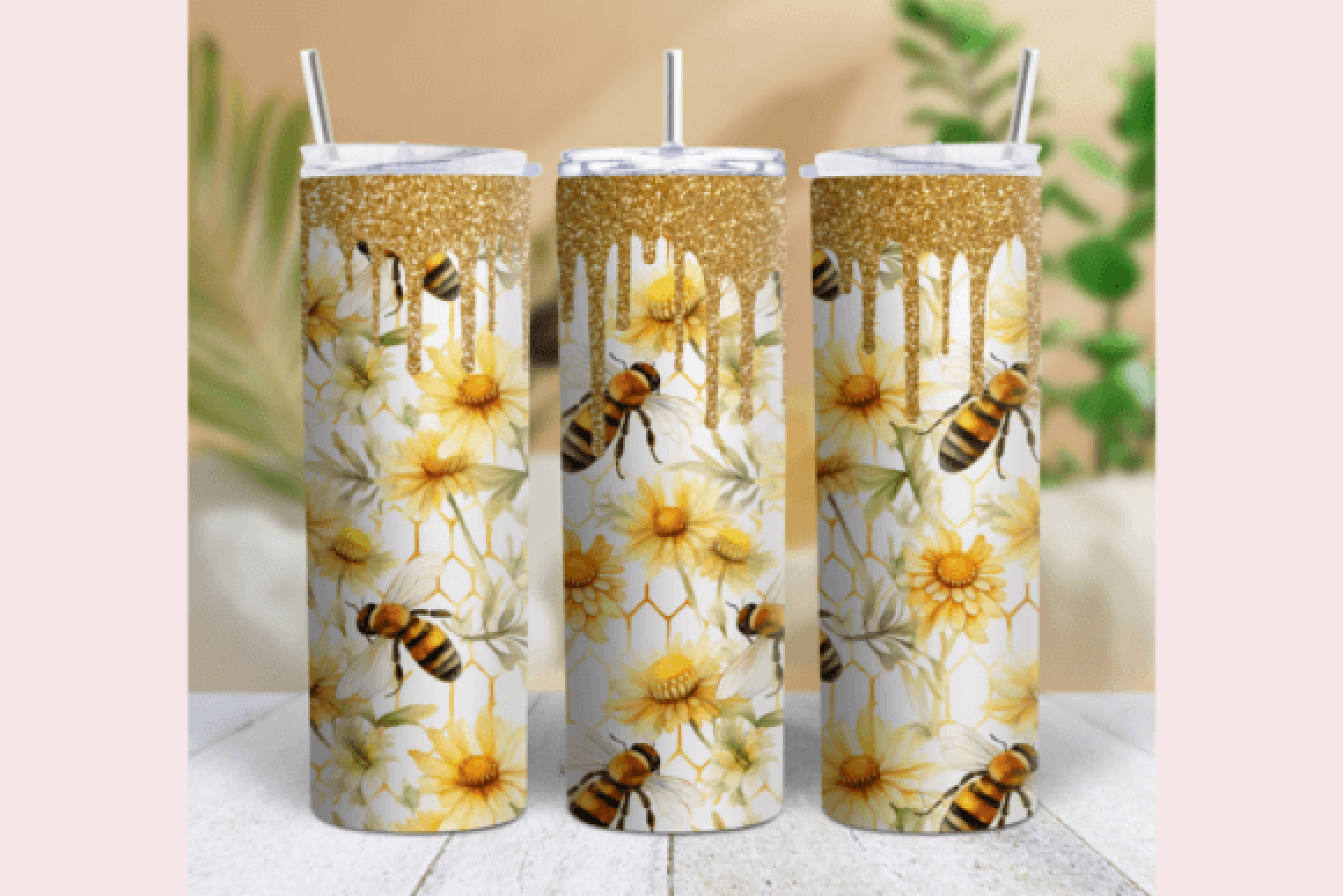 Gold Glitter Honeybee Tumbler Wrap Bundle