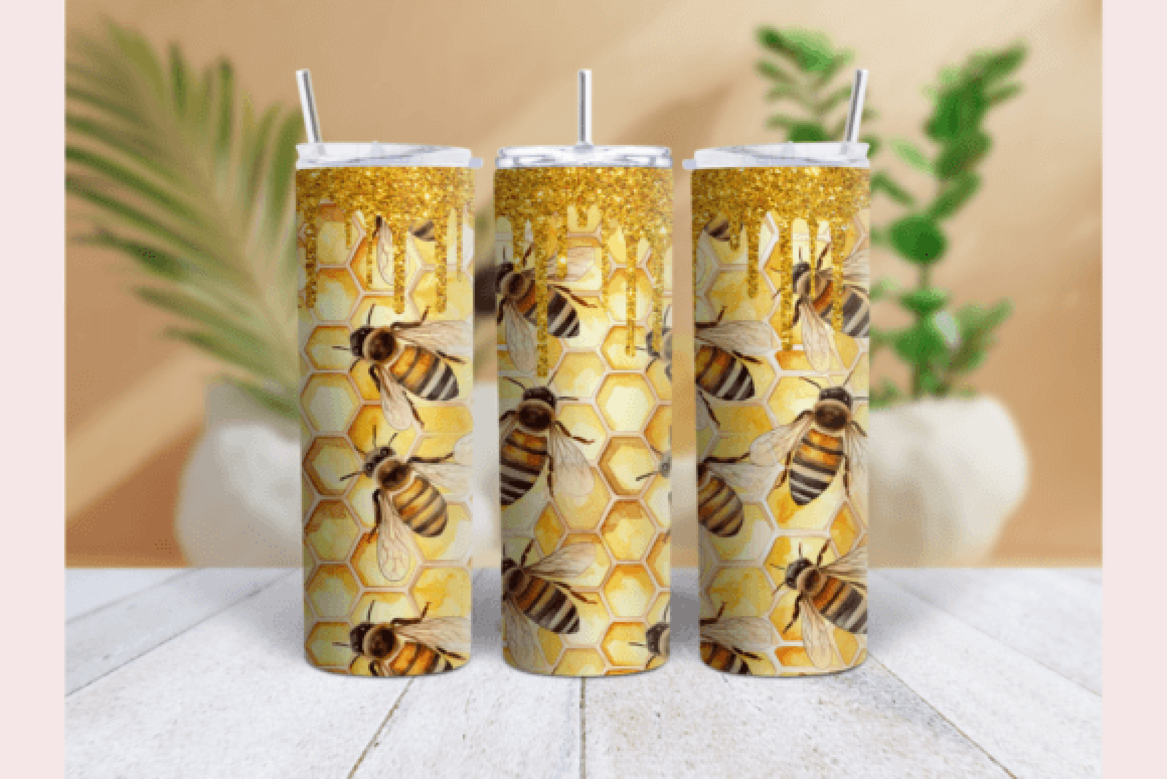 Gold Glitter Honeybee Tumbler Wrap Bundle