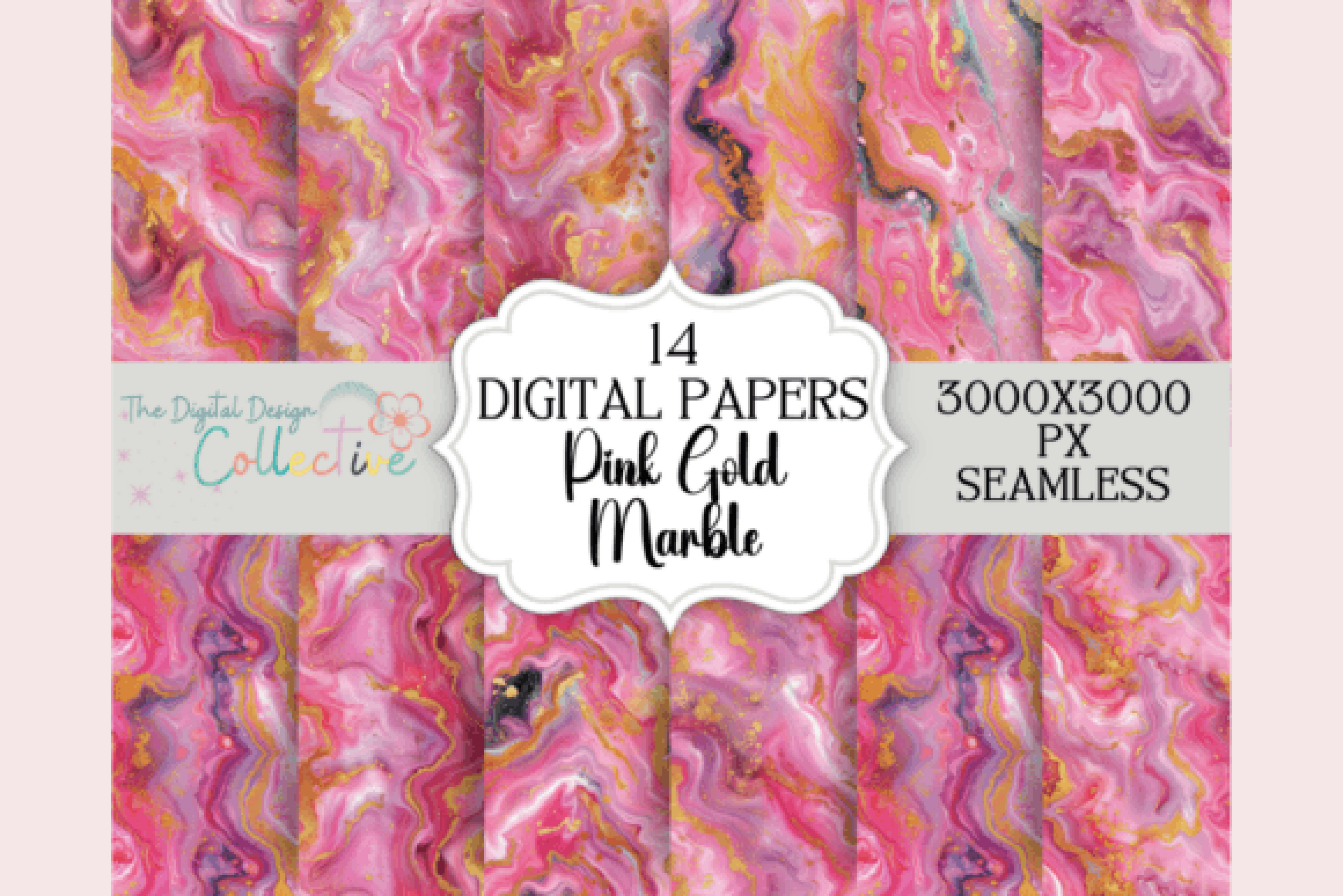 Gold Pink Marble Seamless Digital Paper
