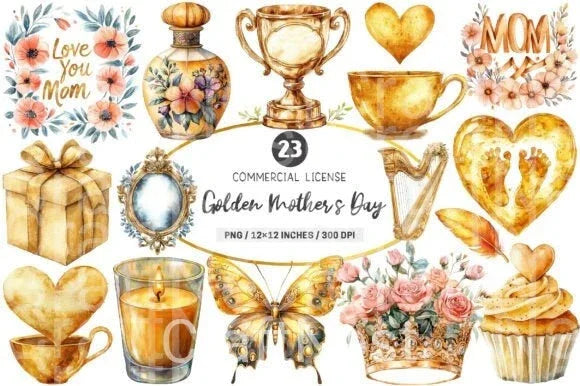 Golden Mother's Day Clipart Bundle 5 - CraftNest - Digital Crafting and Art