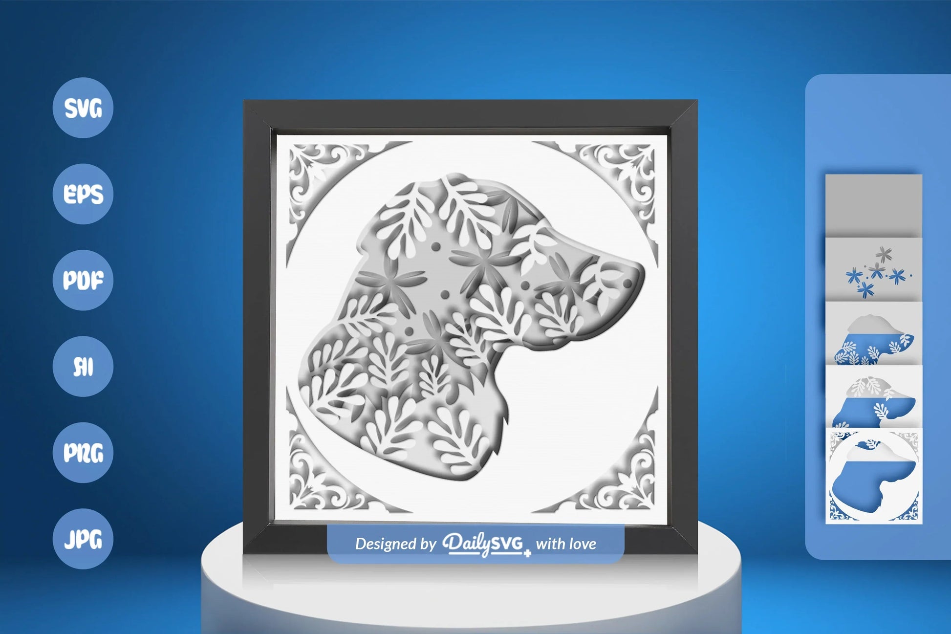 Golden Dog Head White Silhouette Papercut SVG Bundle - CraftNest - Digital Crafting and Art