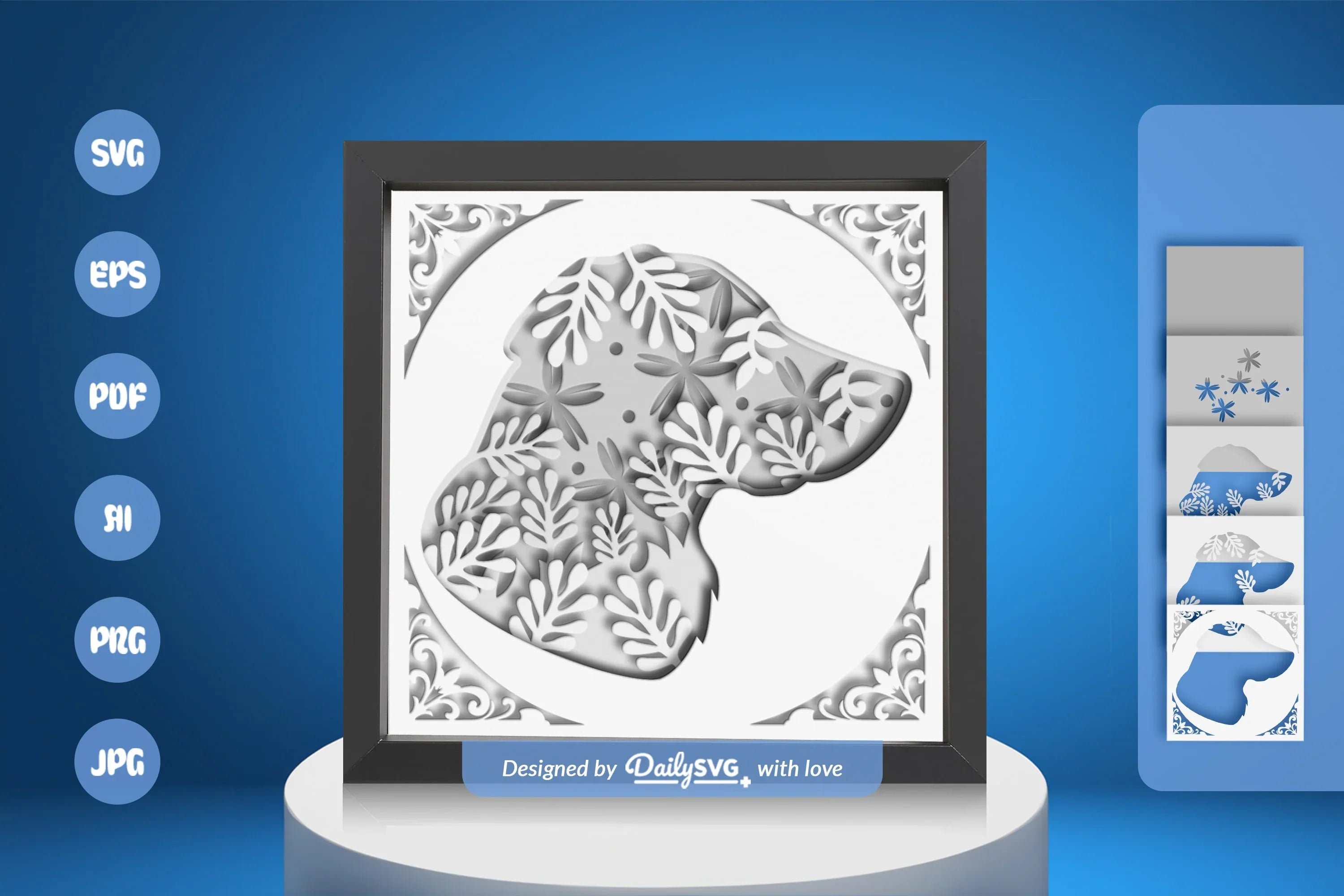 Golden Dog Head White Silhouette Papercut SVG Bundle - CraftNest - Digital Crafting and Art