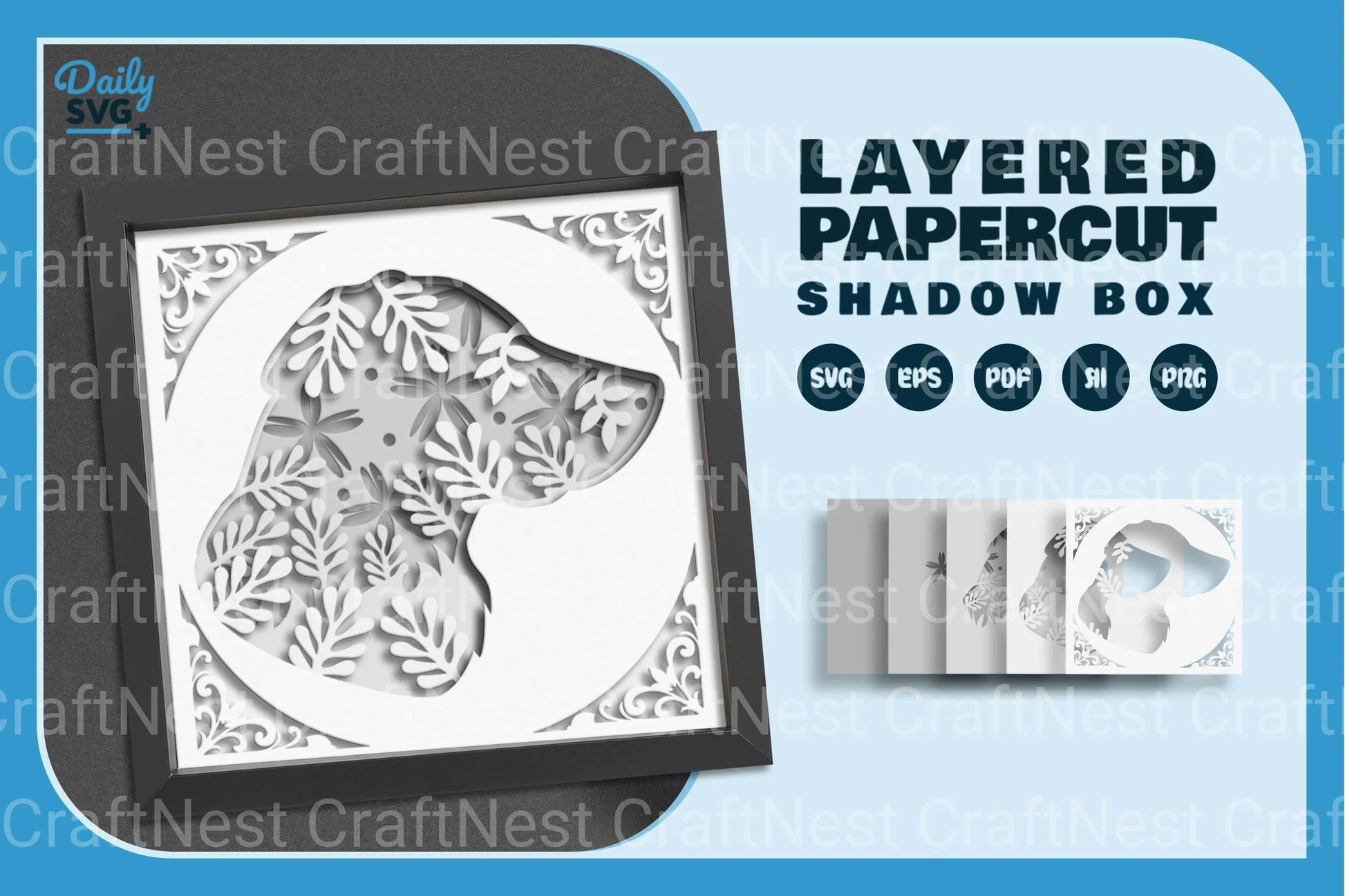 Golden Dog Head White Silhouette Papercut SVG Bundle - CraftNest - Digital Crafting and Art