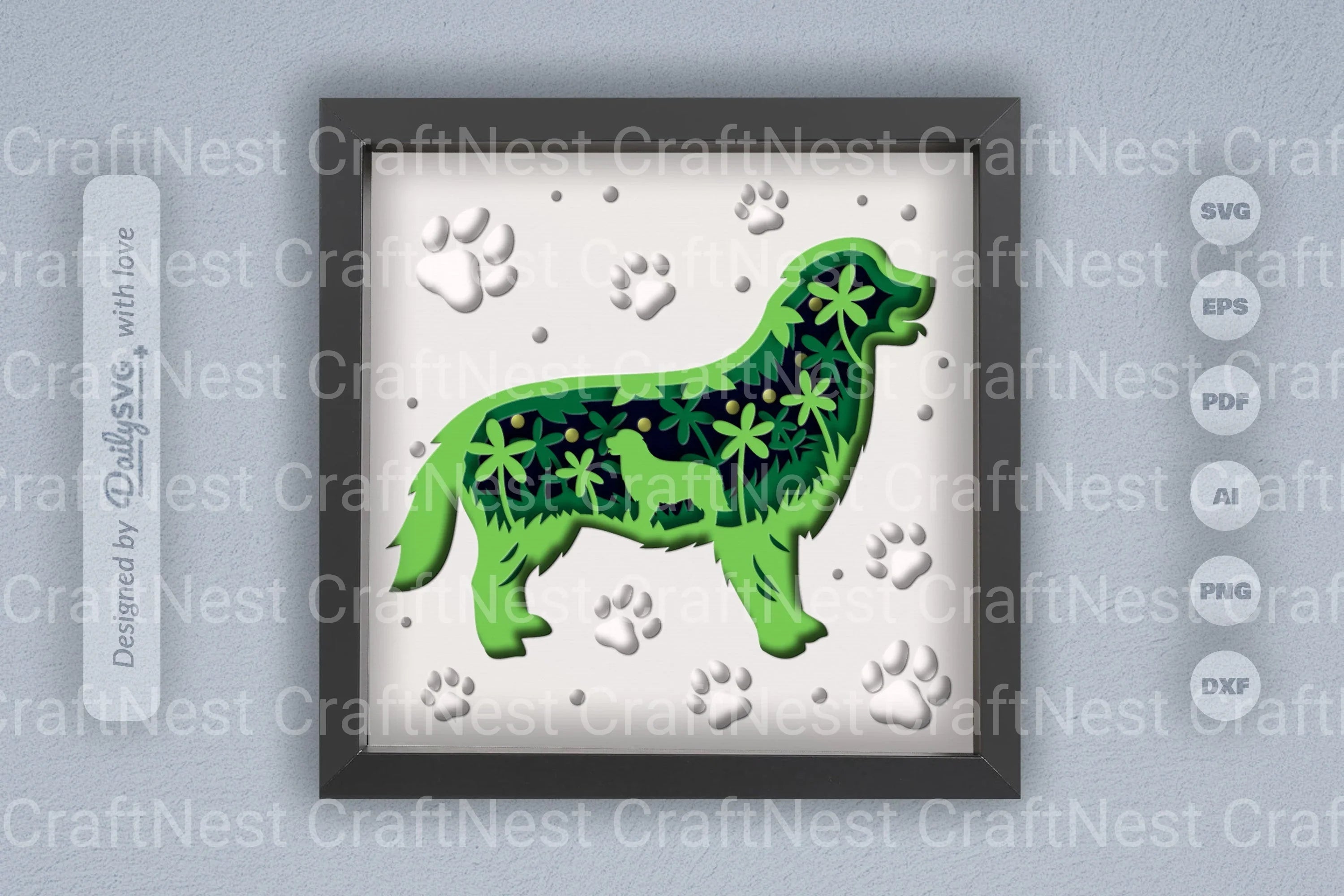 Golden Retriever Floral Silhouette Papercut SVG Bundle