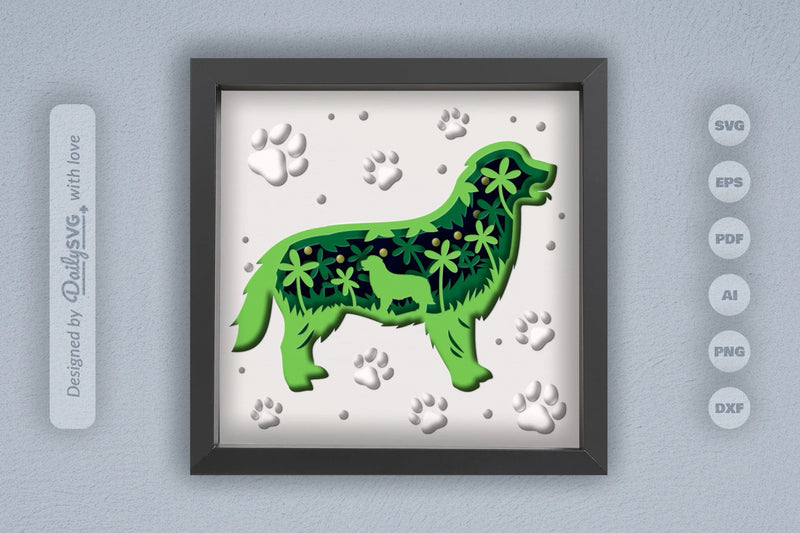Golden Retriever Floral Silhouette Papercut SVG Bundle - CraftNest - Digital Crafting and Art