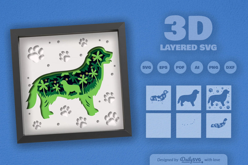 Golden Retriever Floral Silhouette Papercut SVG Bundle - CraftNest - Digital Crafting and Art